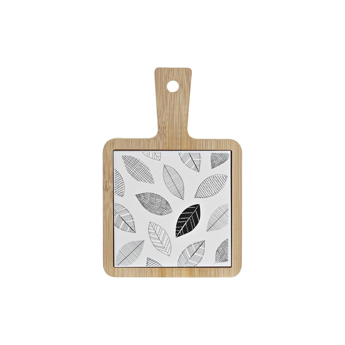 Snacksbricka DKD Home Decor Vit/Svart Bambu Stengods Blad Cottage 18 x 12 x 1 cm
