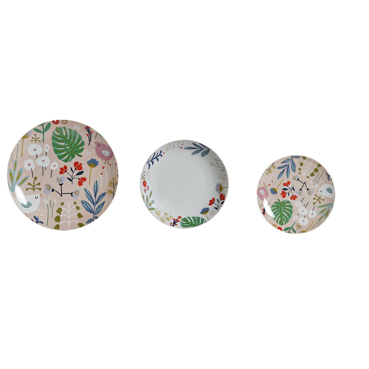 Servissats DKD Home Decor Multicolour Porslin Virágok Urban 27 x 27 x 3 cm 18 Delar (18 pcs)