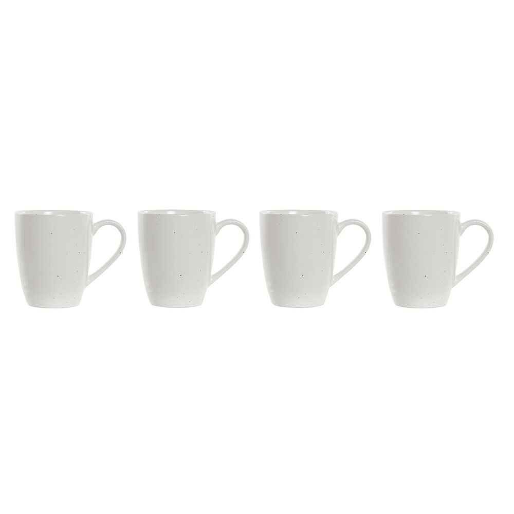 Set med 4 muggar DKD Home Decor Vit Naturell Gummiträ Stengods 300 ml 19 x 13 x 31 cm