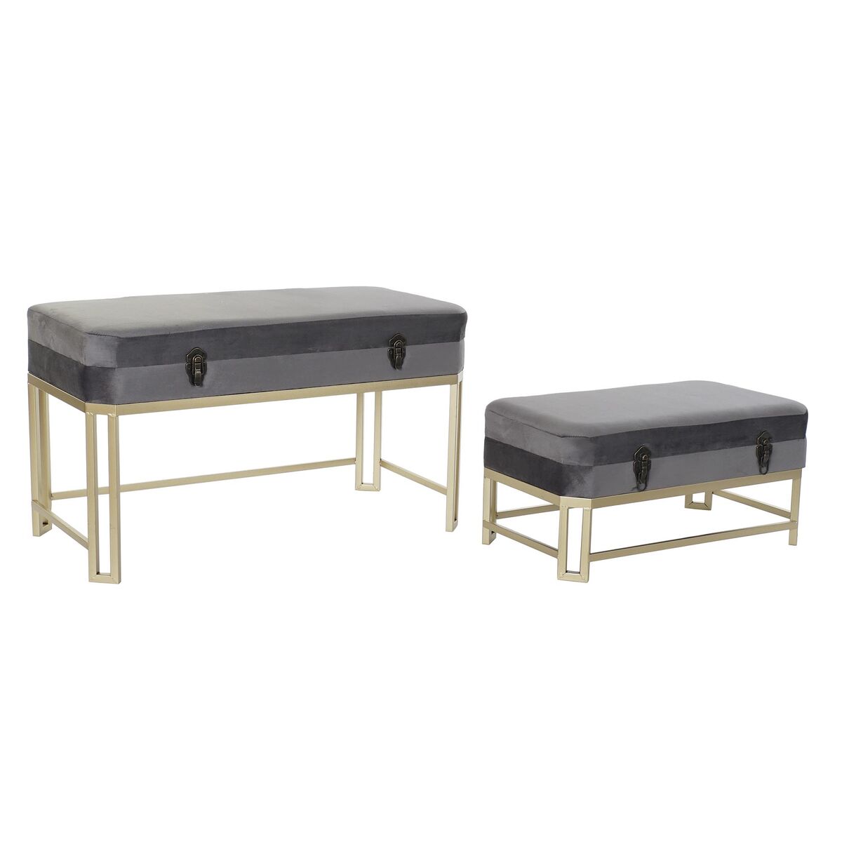 Sittpall DKD Home Decor Grå Gyllene Metall Sammet (80 x 40 x 47 cm)