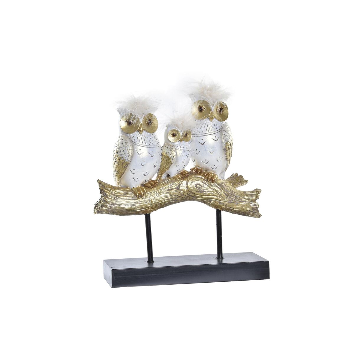 Prydnadsfigur DKD Home Decor Stock 24 x 9 x 26 cm Ugglor Svart Gyllene Vit