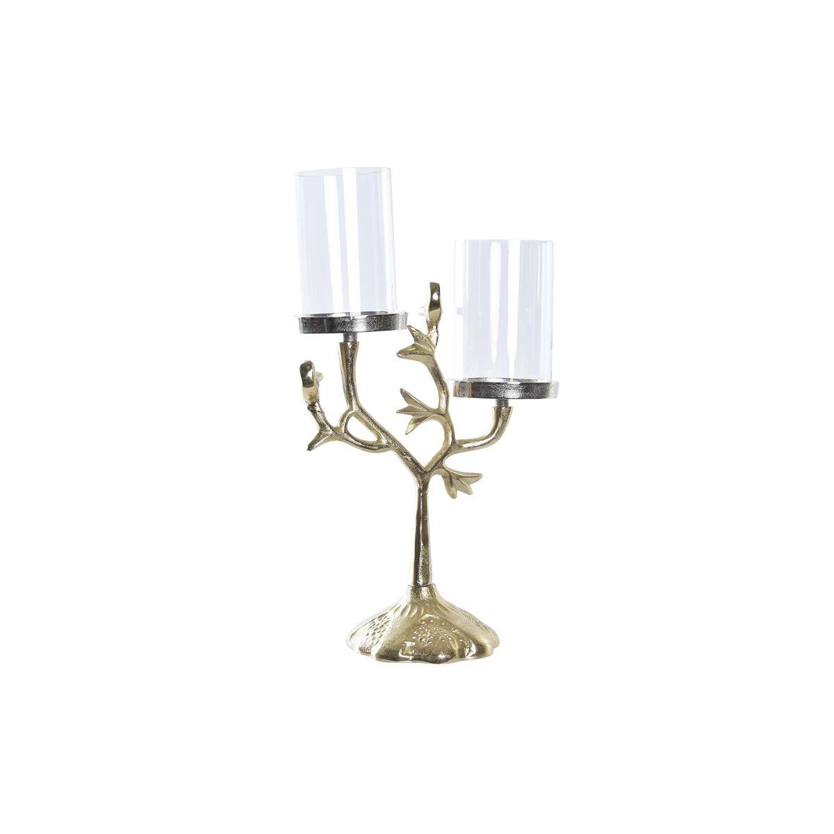 Kandelaber DKD Home Decor Glas Gyllene Aluminium Fåglar (29 x 15 x 48 cm)