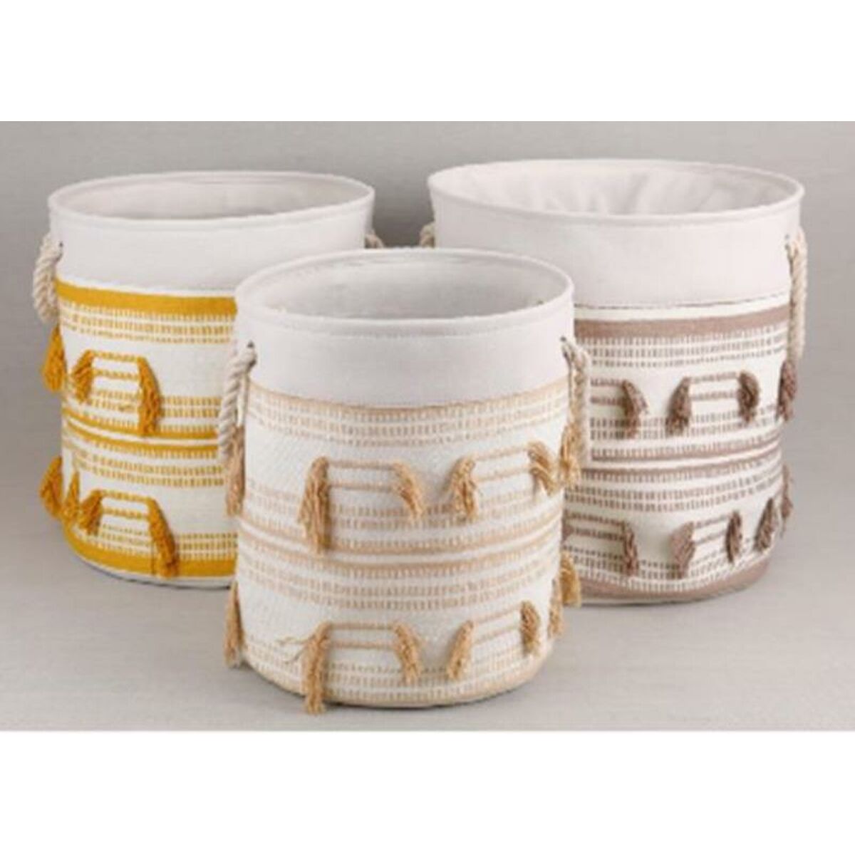 Korg - set DKD Home Decor Polyester Bomull Frans Boho (43 x 43 x 45 cm)
