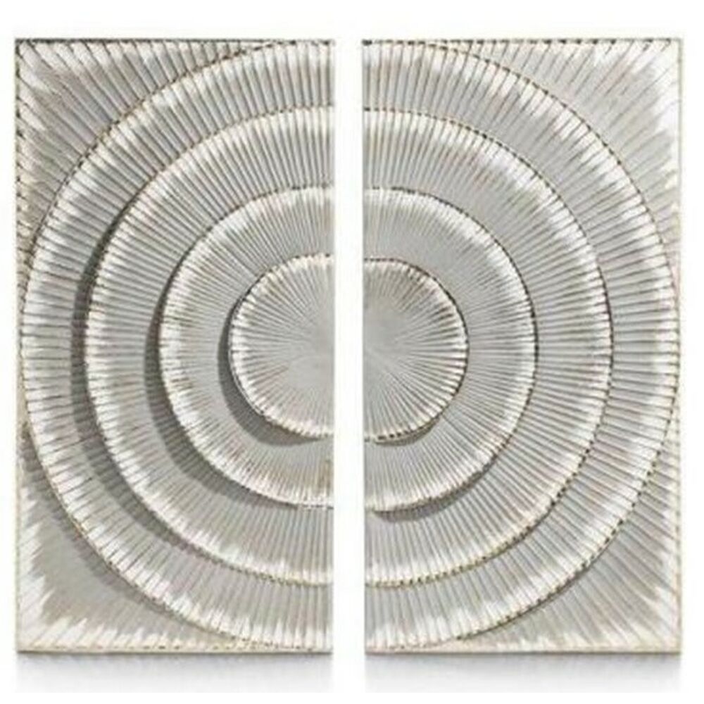 Väggdekoration DKD Home Decor 2 Delar Silvrig Grå Modern Cirklar Trä MDF (90 x 2 x 90 cm)