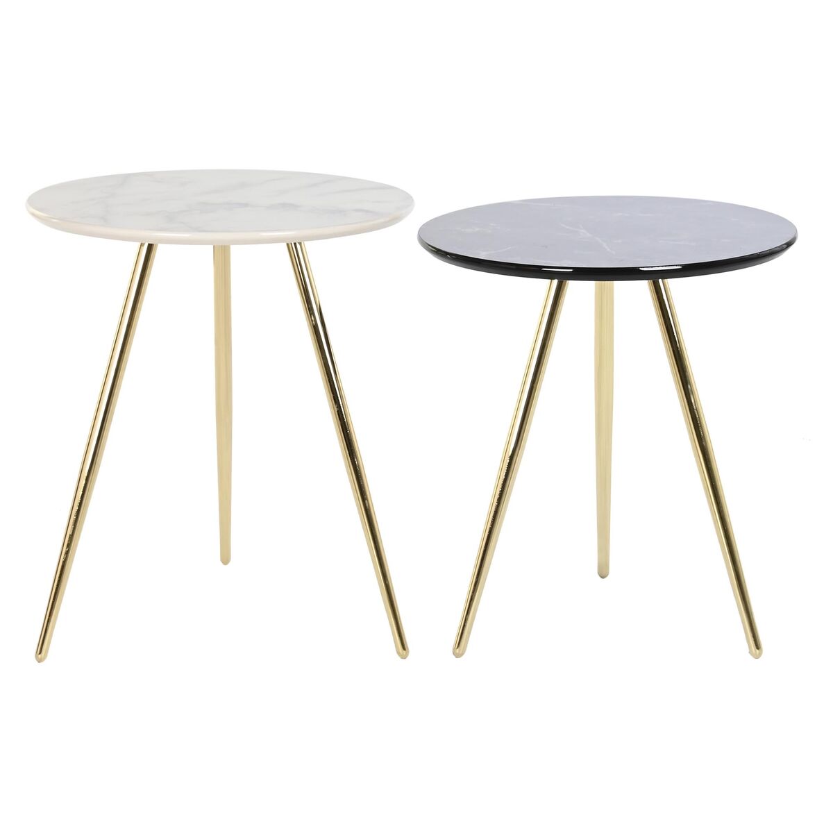 2-bordsset DKD Home Decor Vit Svart Gyllene 46 x 46 x 45 cm