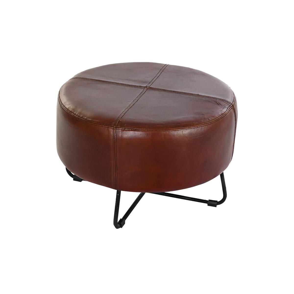 Fotpall DKD Home Decor Svart Metall Brun Läder (55 x 55 x 37 cm)