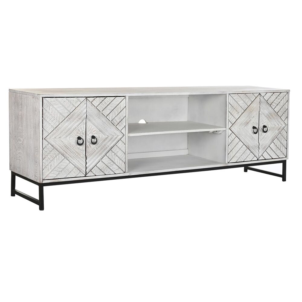TV-möbler DKD Home Decor 180 x 40 x 60 cm Svart Metall Vit Mangoträ