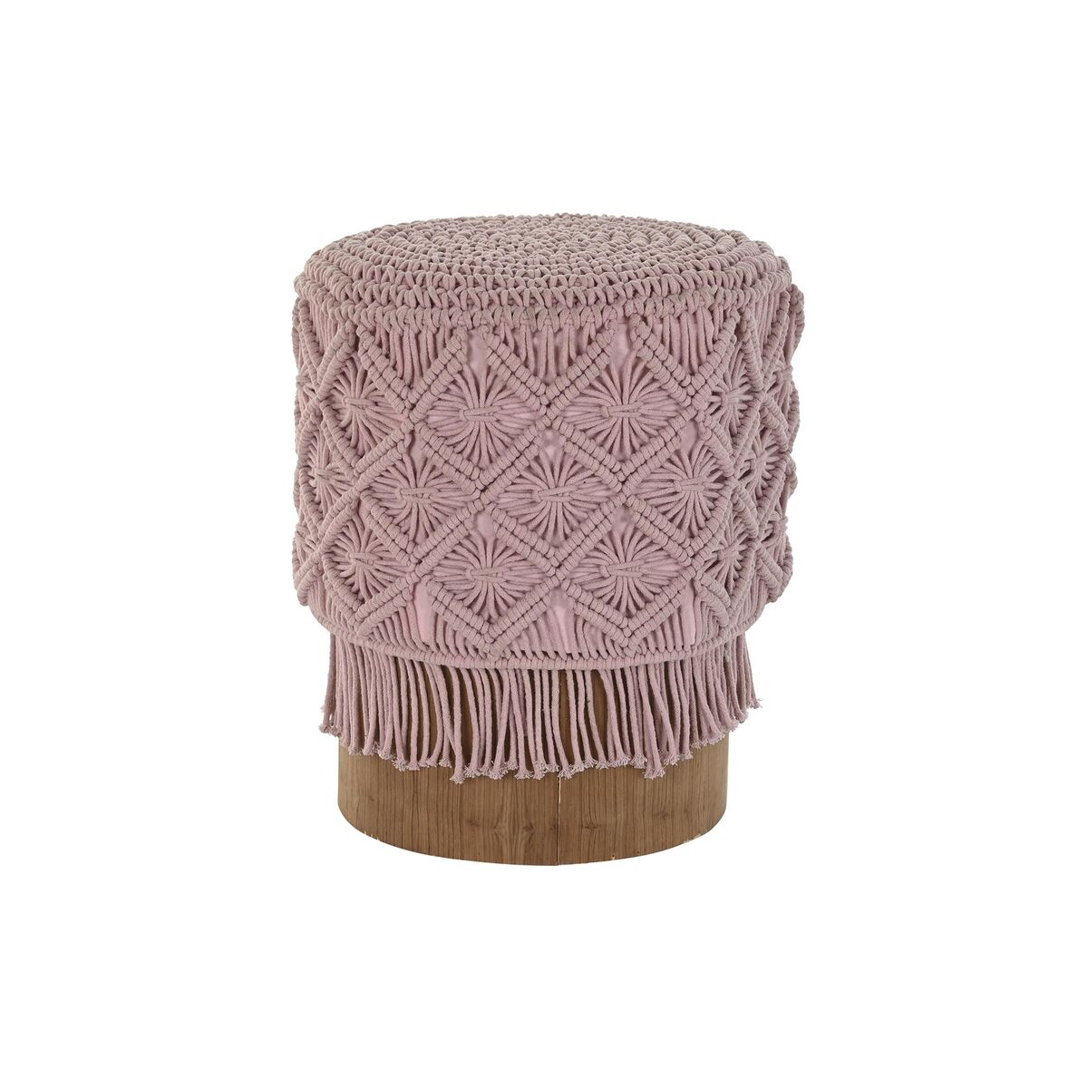 Fotpall DKD Home Decor 43 x 43 x 51 cm Trä Brun Ljusrosa Makramé Boho