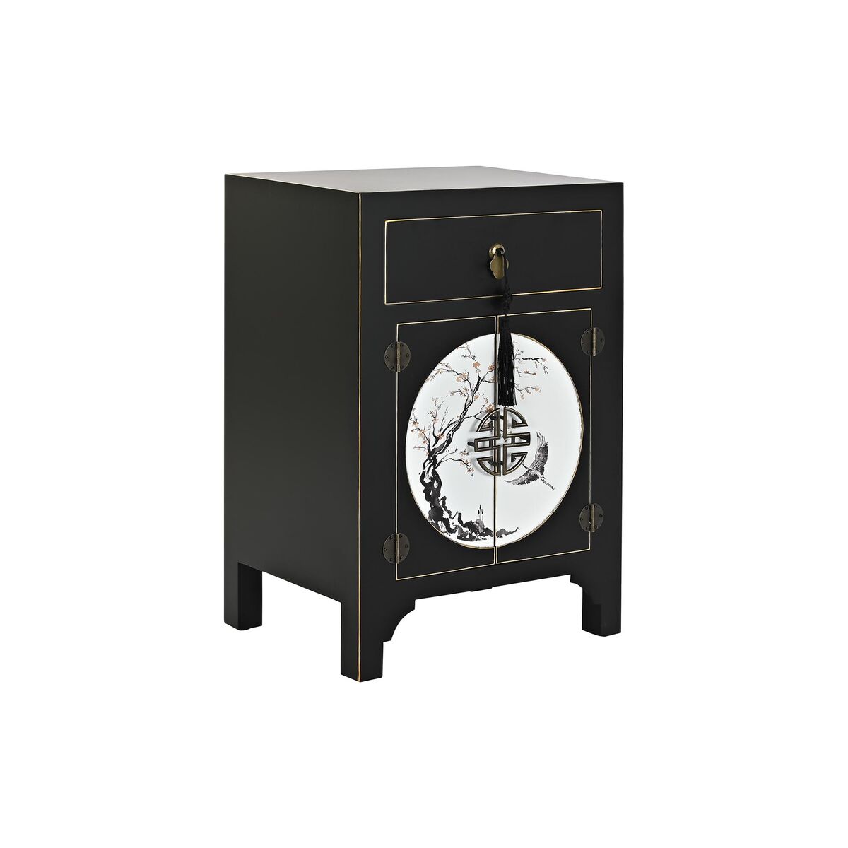 Nattduksbord DKD Home Decor Vit Svart Gyllene Gran Trä MDF 45 x 36 x 66 cm