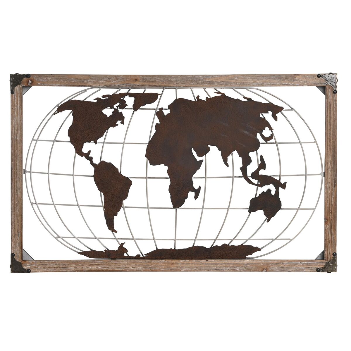 Prydnadsfigur DKD Home Decor Naturell Metall Koppar Furu Världskarta (75 x 6 x 46 cm)