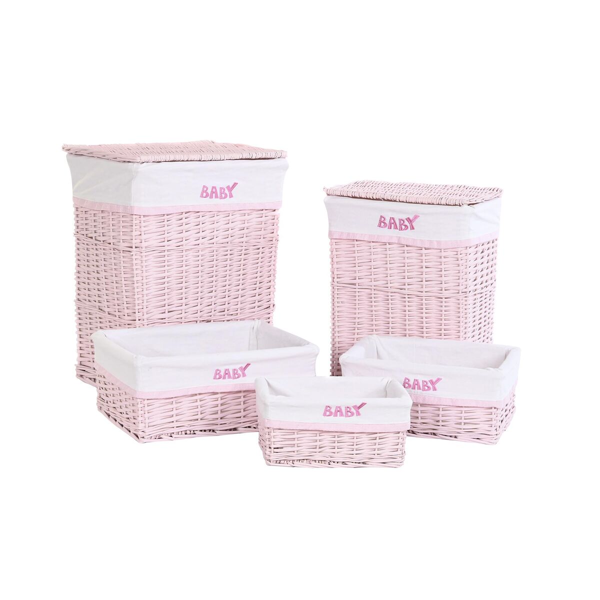 Tvättkorg DKD Home Decor Rosa vide Barn 44 x 34 x 56 cm 5 Delar