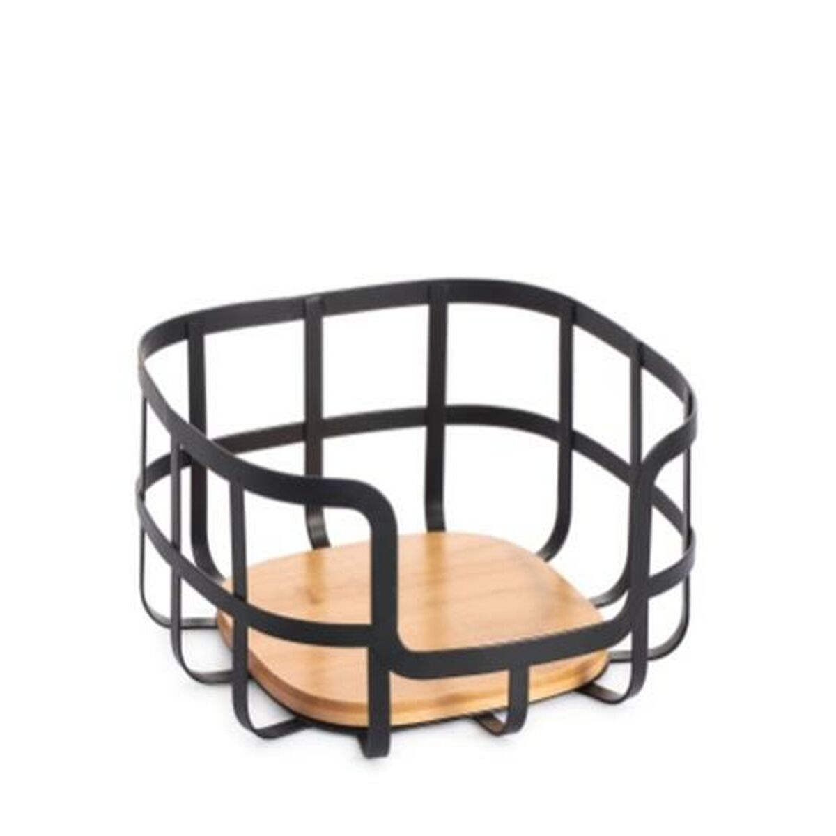 Fruktskål DKD Home Decor 24 x 24 x 12,7 cm Naturell Svart Stål