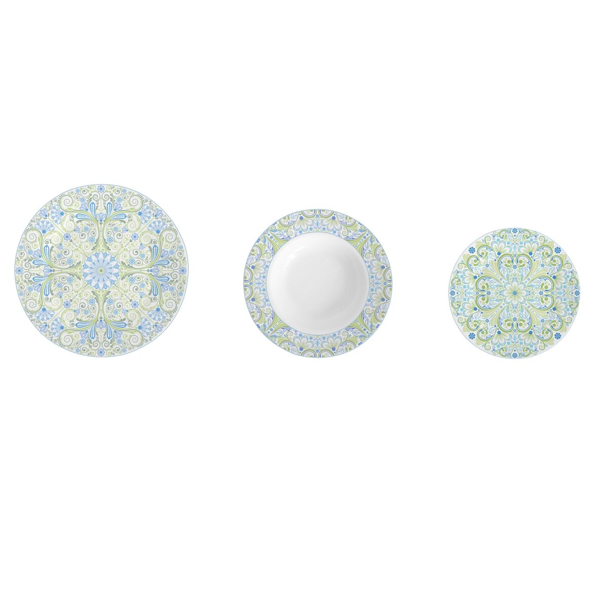 Servissats DKD Home Decor Blå Grön Blå / Gröna Porslin Arab 18 Delar