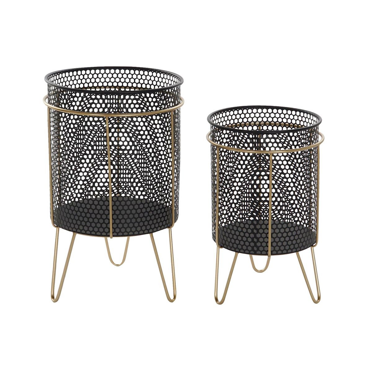Set med planteringskärl DKD Home Decor Svart Gyllene Metall Loft 36 x 36 x 58 cm