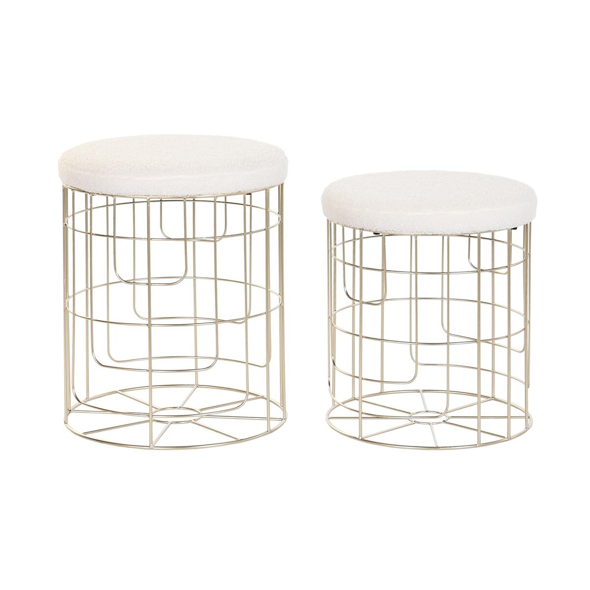 Fotpall DKD Home Decor Beige Gyllene Metall Polyester Vit Modern (38 x 38 x 44 cm) (35 x 35 x 40 cm)