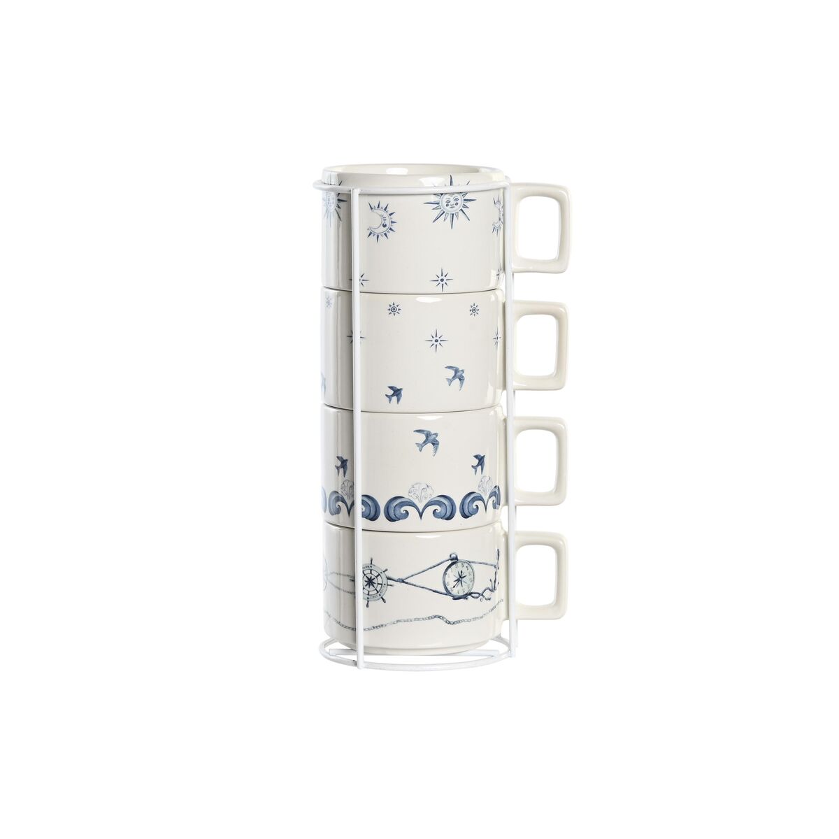 Set med kaffekoppar DKD Home Decor Blå Vit Metall Dolomite 260 ml