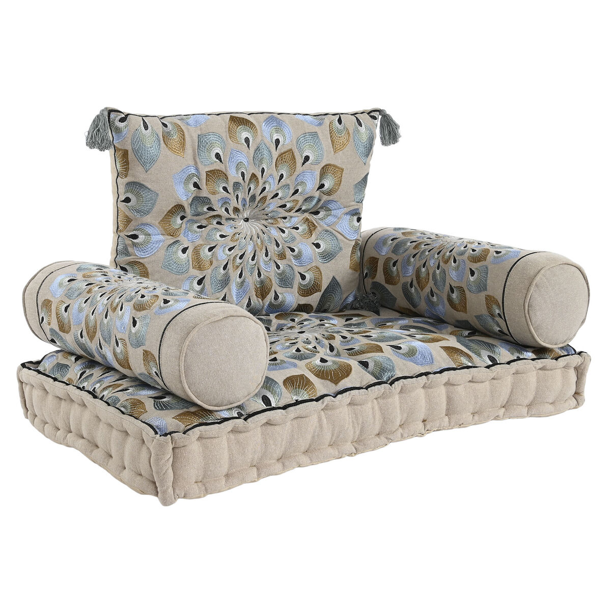 Trädgårdssoffa DKD Home Decor Blå Beige 90 x 55 x 18 cm