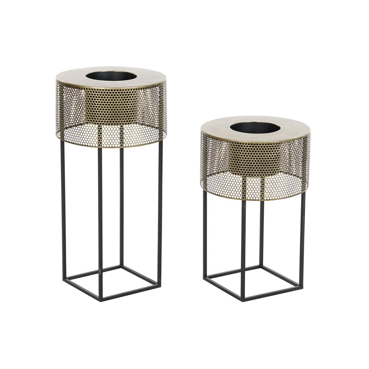 Set med planteringskärl DKD Home Decor 33 x 33 x 67 cm Svart Gyllene Metall Loft