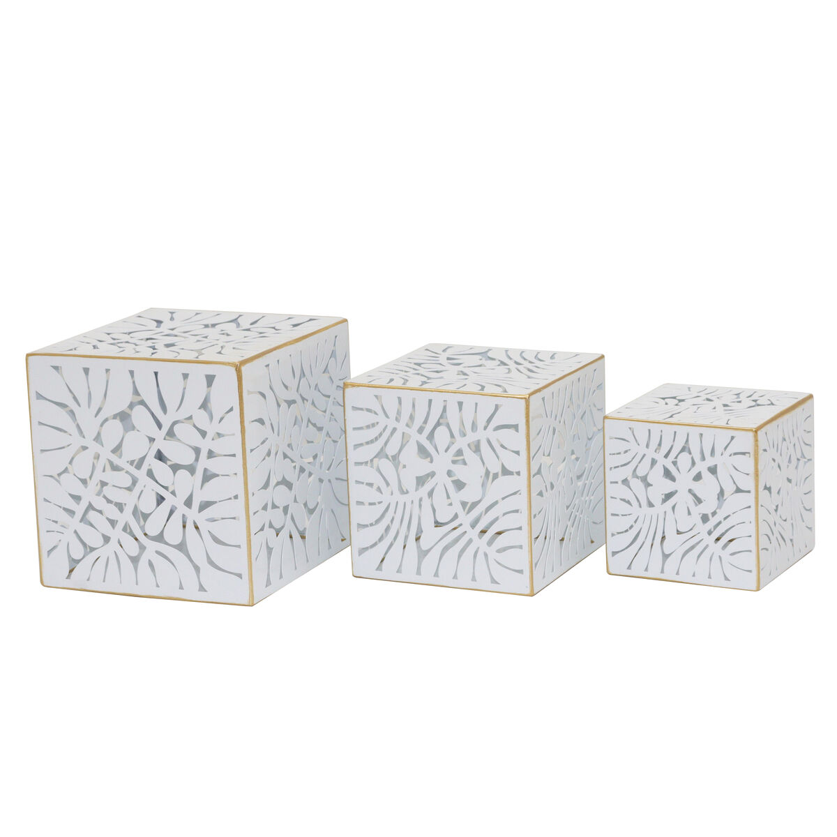 Set med planteringskärl DKD Home Decor Blad Gyllene Metall 15 x 15 x 15 cm Vit Tropiskt Löv av en växt