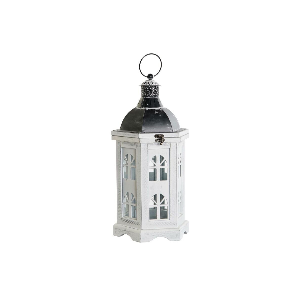 Lykta DKD Home Decor Antikbehandlad Vit Mörkgrå Trä Glas 19 x 17 x 39 cm