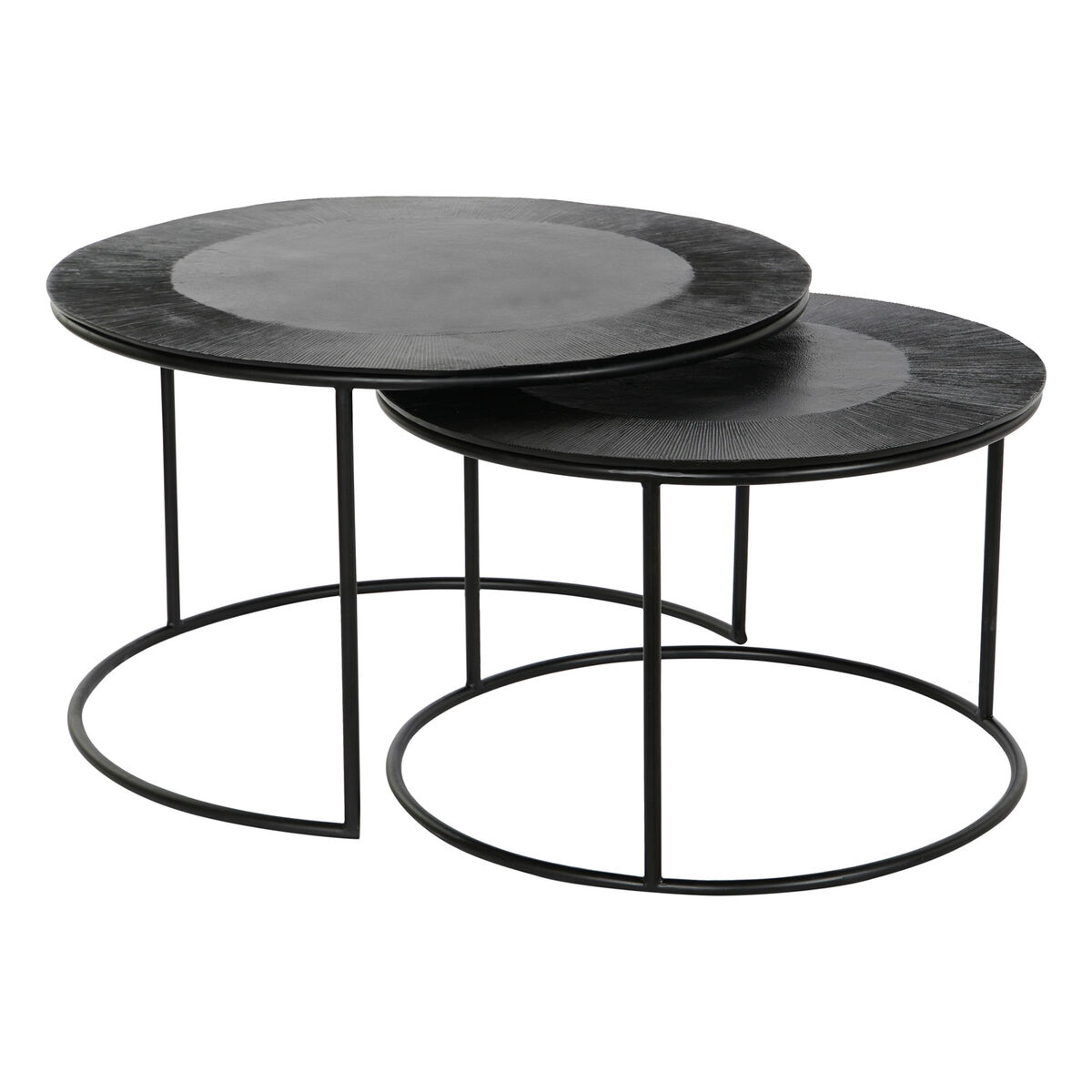 2-bordsset DKD Home Decor Svart Metall Aluminium 76 x 76 x 44 cm