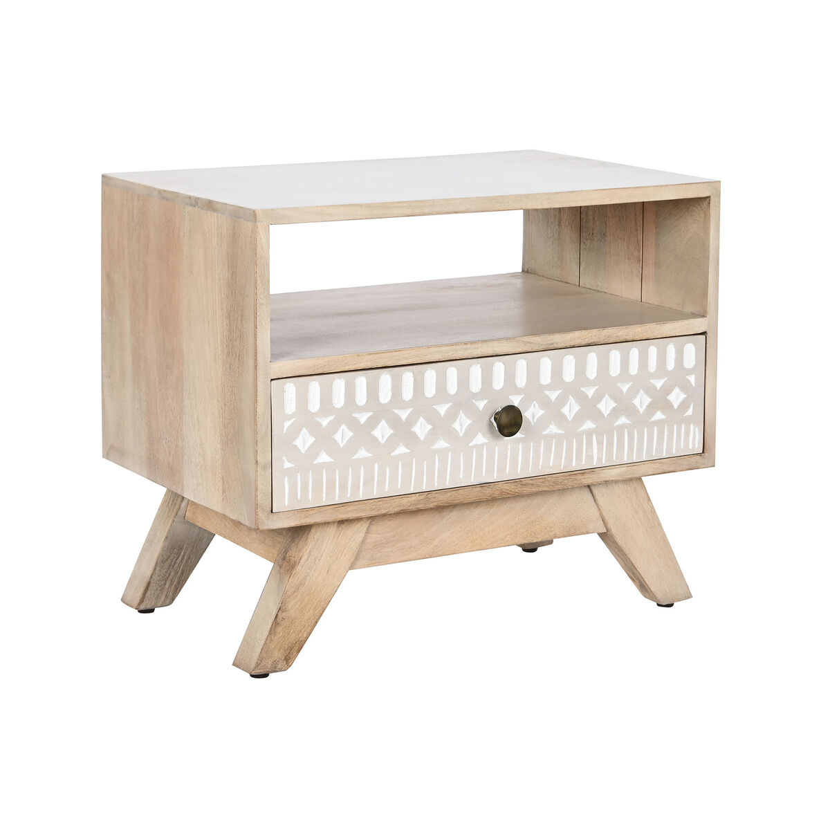 Nattduksbord DKD Home Decor Vit Naturell Mangoträ 55 x 35 x 45 cm
