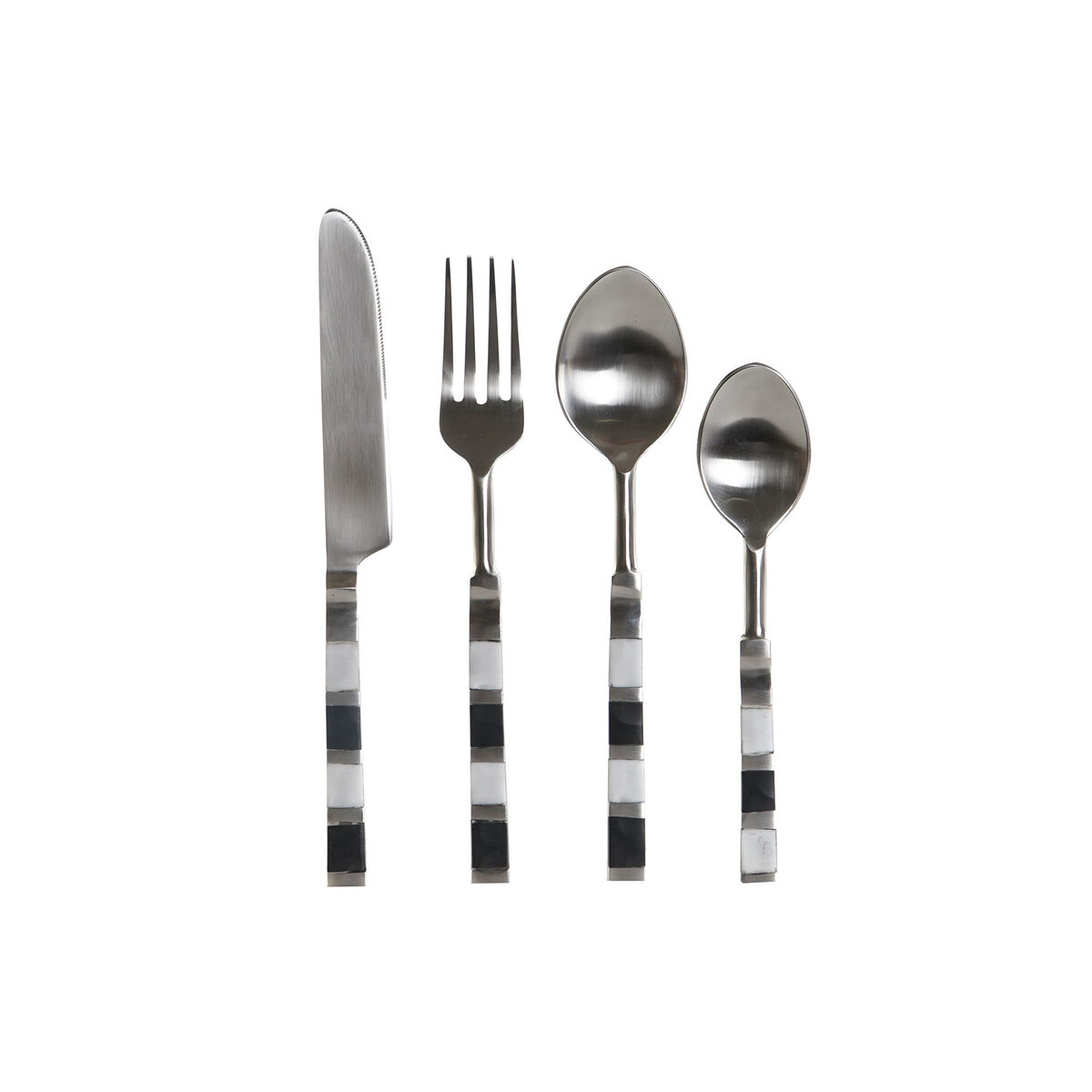 Bestick DKD Home Decor Svart Silvrig Harts Rostfritt stål 4,5 x 1,5 x 22 cm 16 Delar