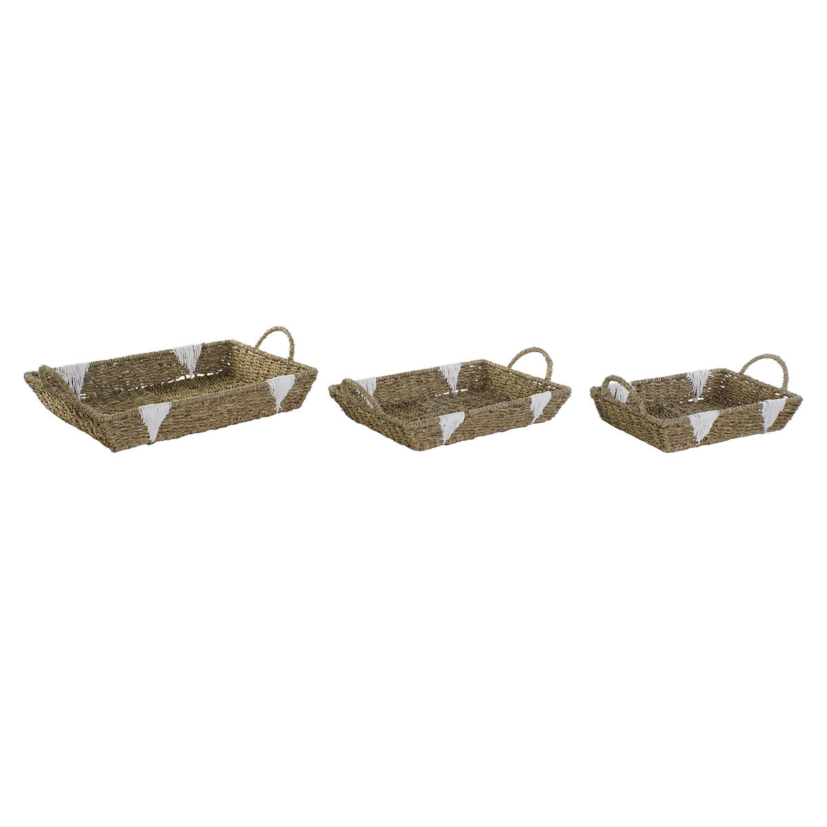 Uppsättning med Brickor Home ESPRIT Vit Naturell Metall 51 x 30,5 x 13 cm (3 antal)