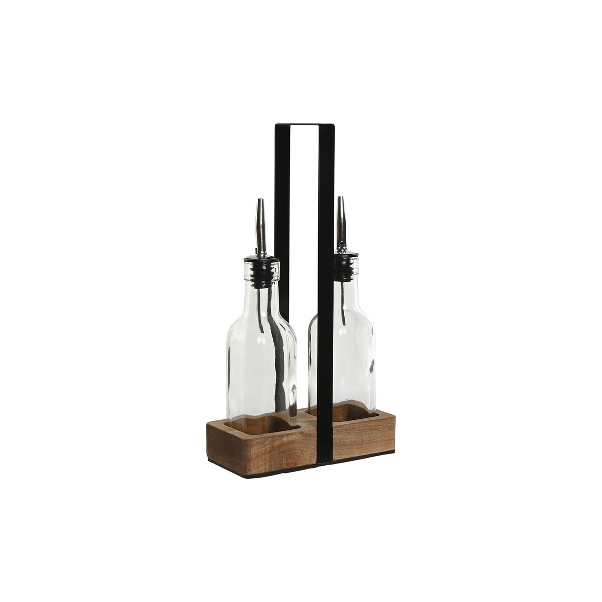 Kryddset Home ESPRIT Svart Naturell Glas Akaciaträ 180 ml 15 x 7 x 28 cm