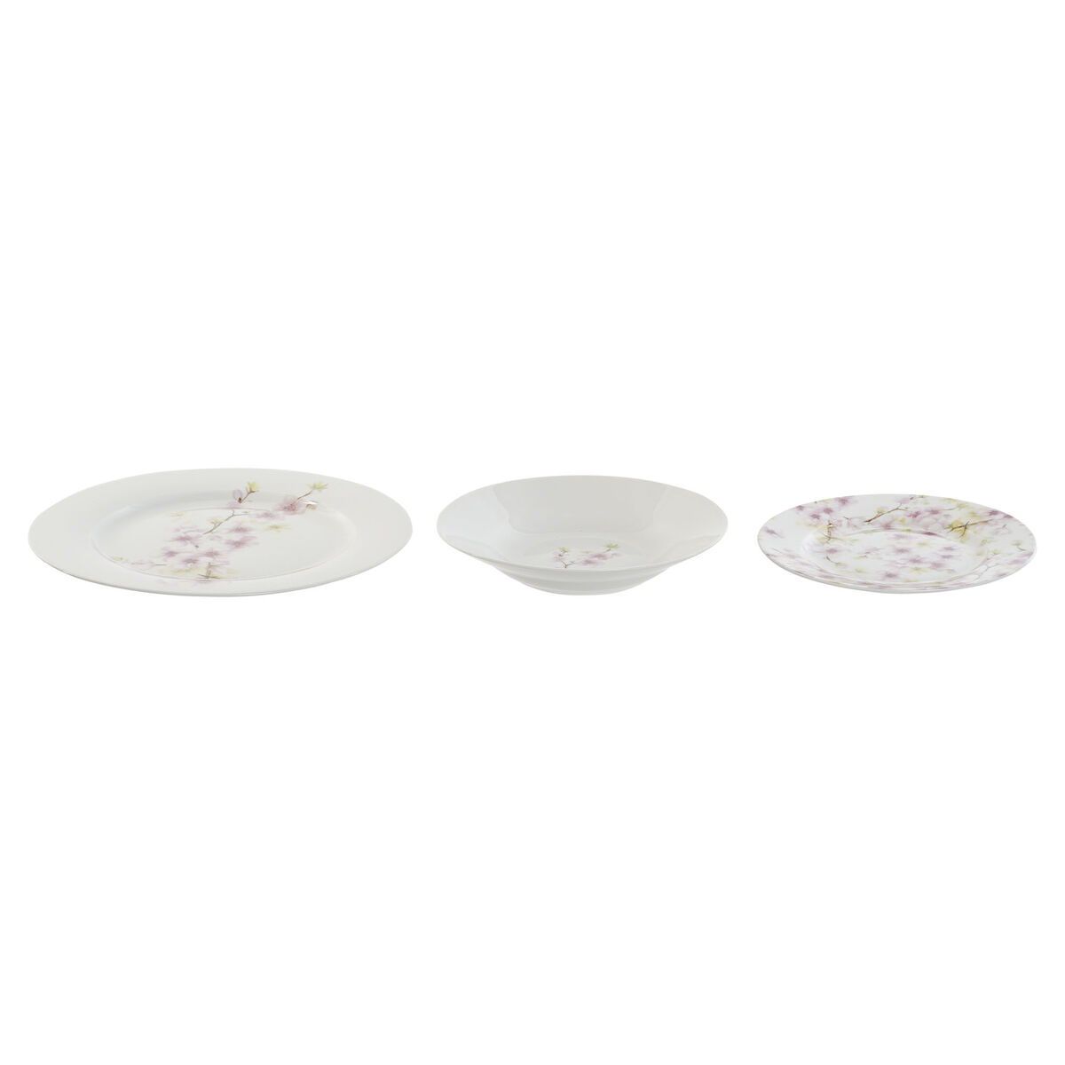 Servissats Home ESPRIT Vit Grön Rosa Porslin 18 Delar 27 x 27 x 2 cm