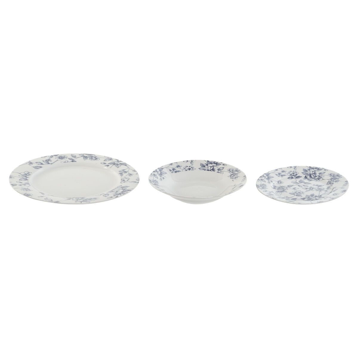 Servissats Home ESPRIT Blå Porslin Blommig 18 Delar 27 x 27 x 2 cm