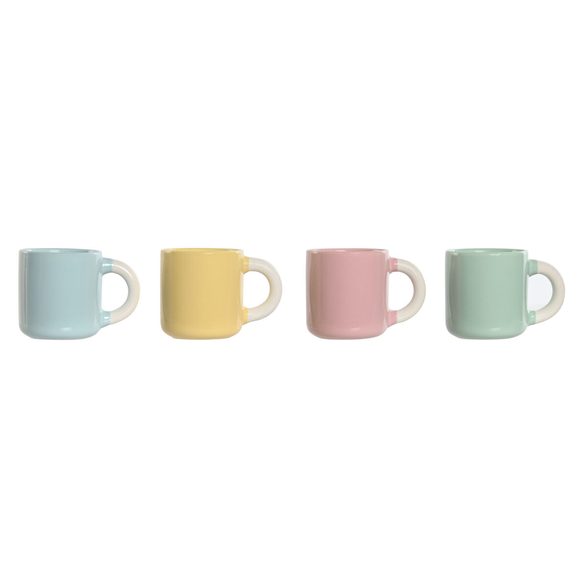 Set med kaffekoppar Home ESPRIT Gul Blå Grön Rosa Porslin 110 ml 4 Delar