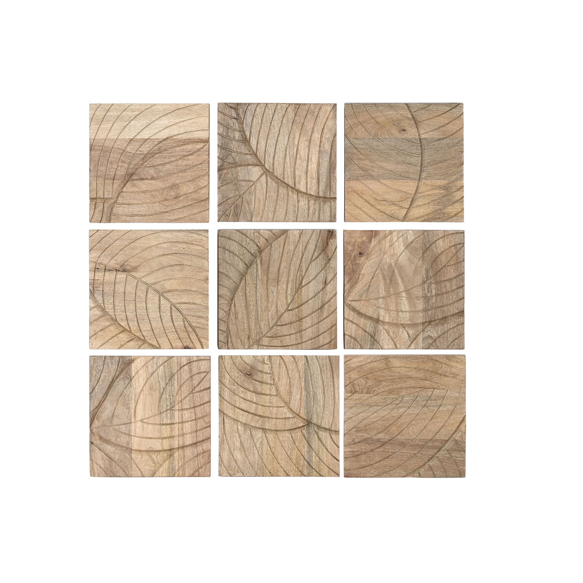 Väggdekoration Home ESPRIT Naturell Modern Löv av en växt 90 x 3 x 90 cm (9 Delar)