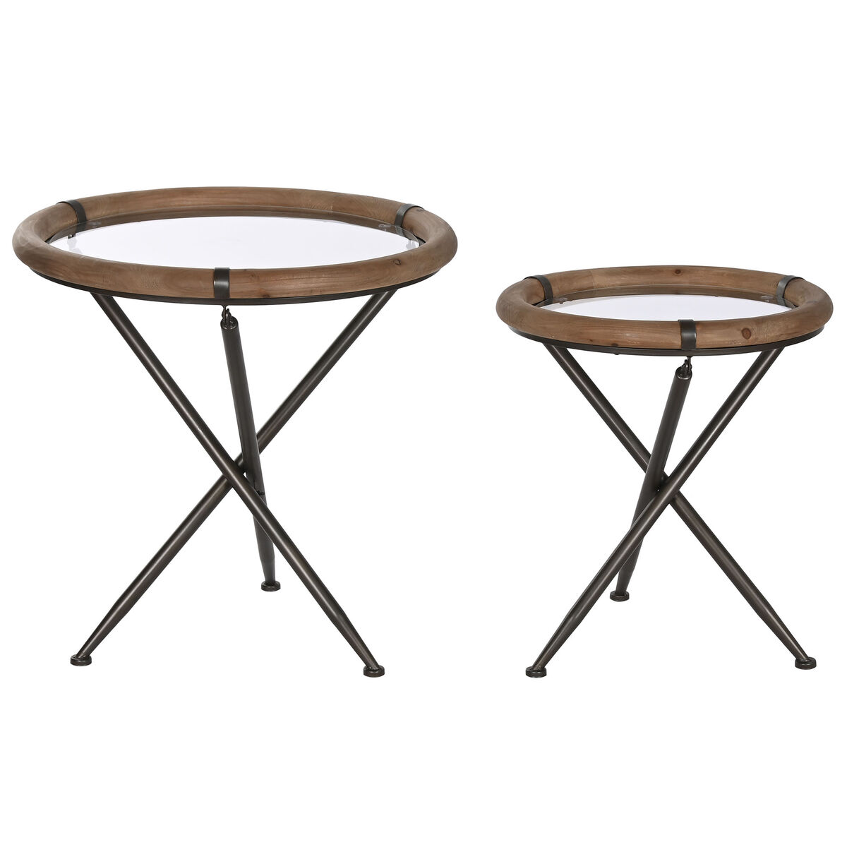 2-bordsset Home ESPRIT Svart Naturell Glas Gran 65 x 65 x 66 cm
