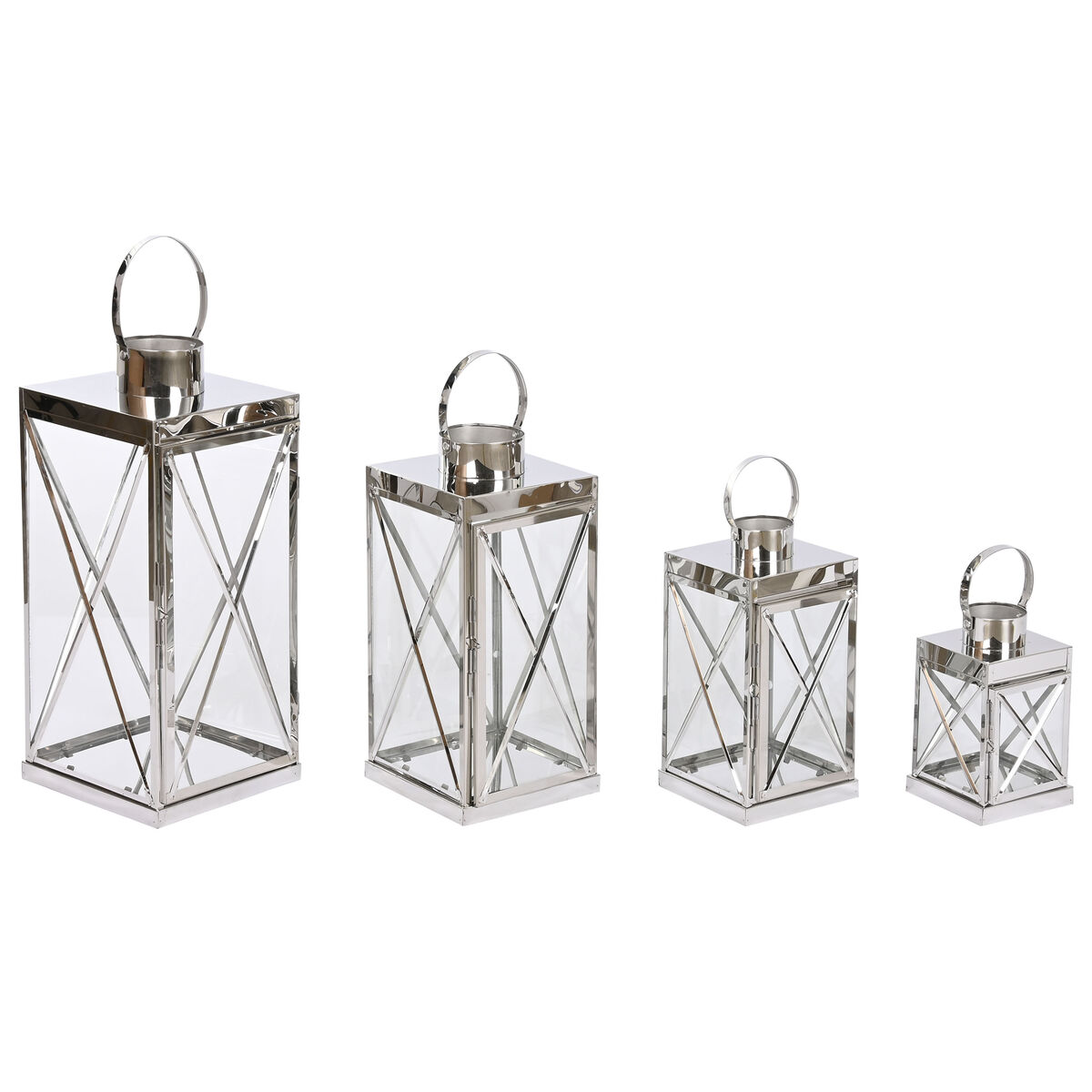 Lykta Home ESPRIT Silvrig Glas Stål Kromad 22 x 20 x 50 cm (4 Delar)