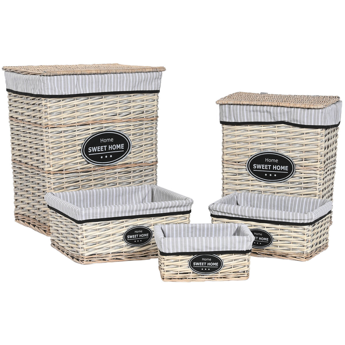 Tvättkorg Home ESPRIT Vit Brun Svart Grå Naturell vide Shabby Chic 47 x 35 x 55 cm 5 Delar