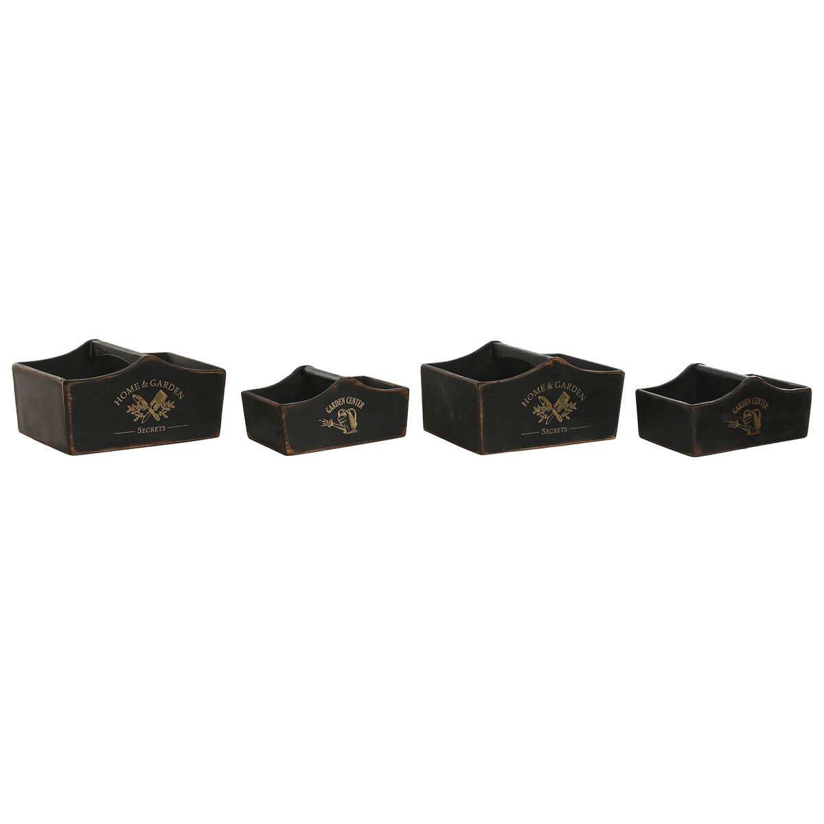 Uppsättning med Brickor Home ESPRIT Svart Granträ 35 x 22 x 18 cm