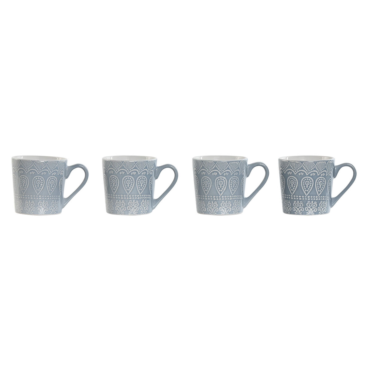 Set med 4 muggar Home ESPRIT Blå Stengods 340 ml 13 x 9,5 x 9,2 cm Mandala