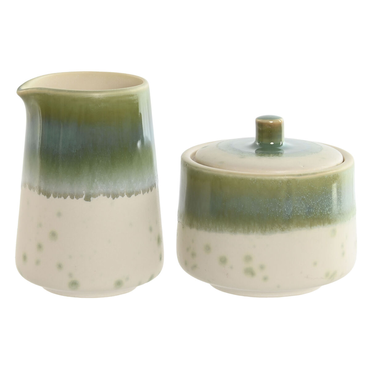 Mjölkkanna och sockerskål Home ESPRIT Vit Grön Porslin 250 ml 9 X 9 X 8,4 cm 2 Delar