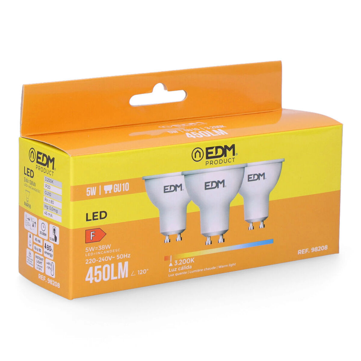 Förpackning med 3 LED-lampor EDM 98208 F 5 W 45 W GU10 450 lm Ø 5 x 5,5 cm (3200 K)