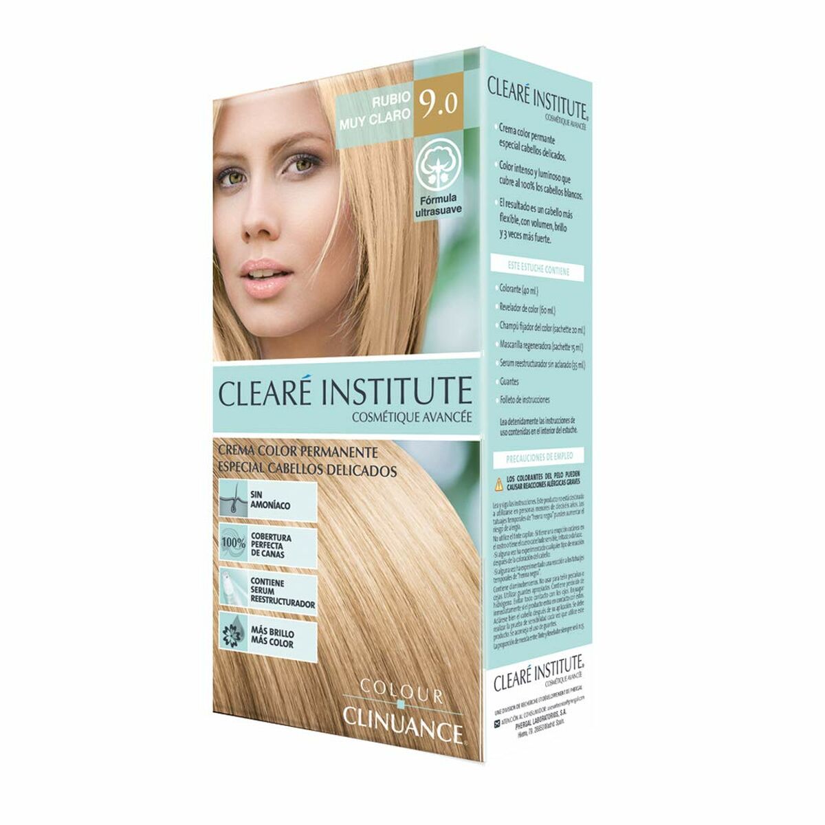 Permanent hårfärg - creme Clearé Institute Colour Clinuance Nº 9.0-rubio muy claro