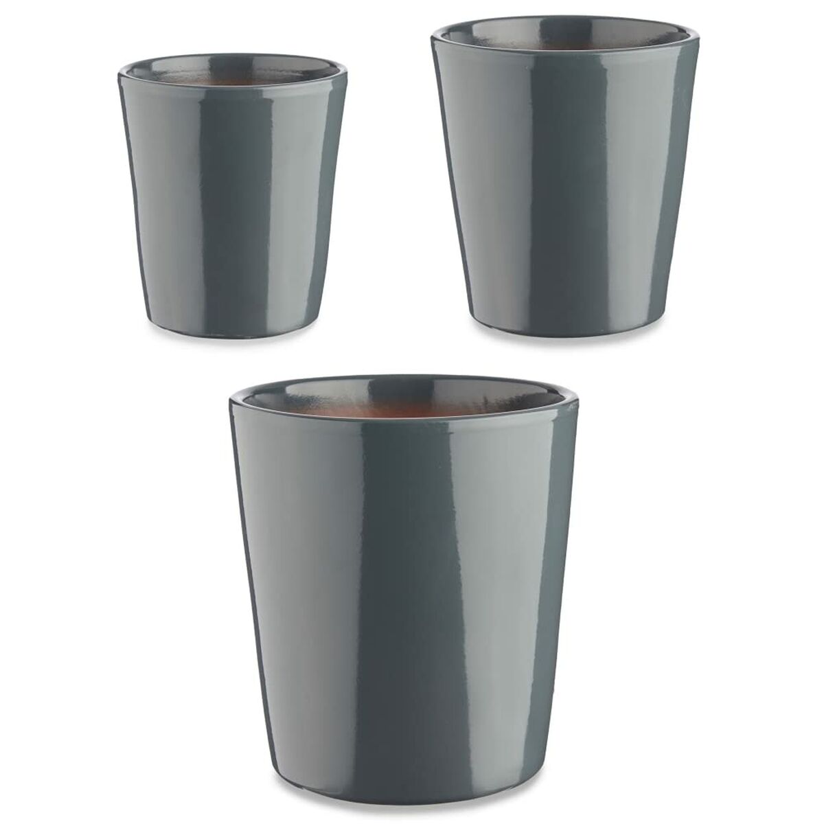 Krukset Ibergarden CONICO-7011 Antracitgrå Lera Cónica Ø 14 cm Ø 22 cm Ø 17 cm 3 Delar