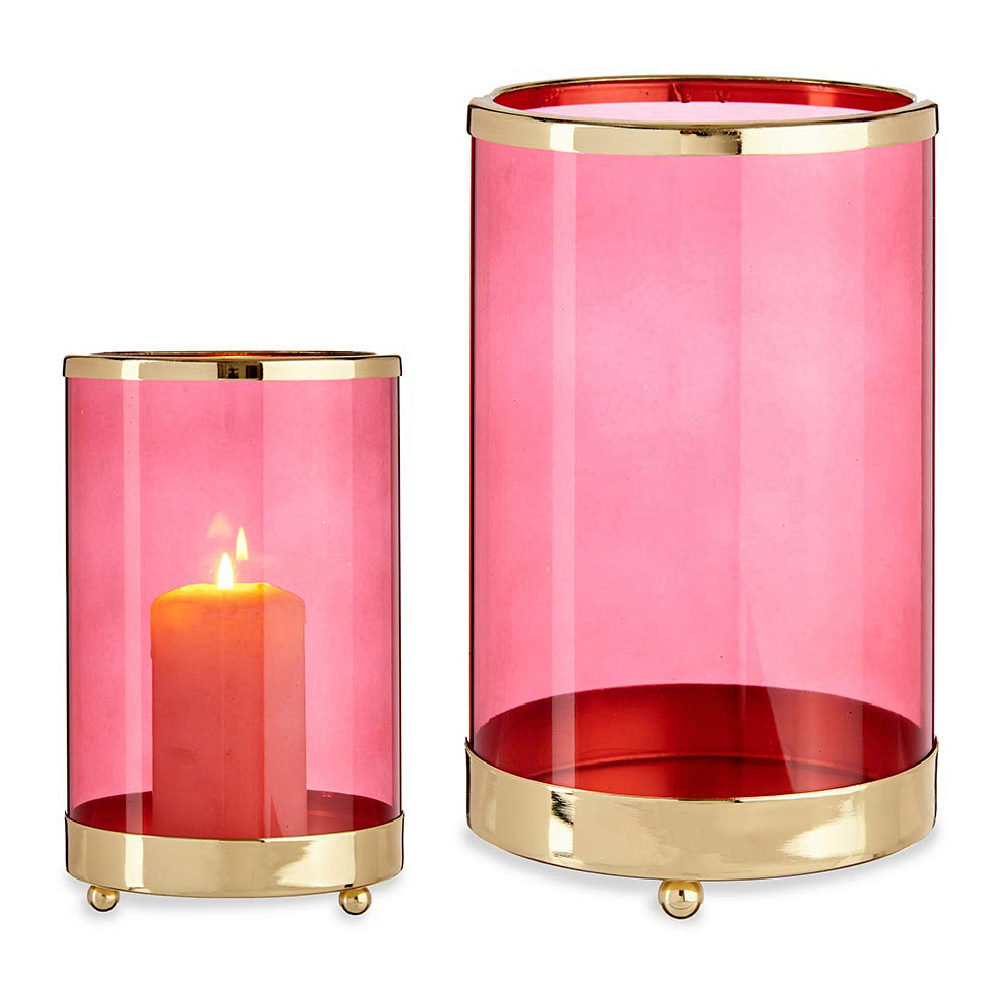 Ljusstakar Rosa Gyllene Cylinder Metall Glas (12,2 x 19,5 x 12,2 cm)