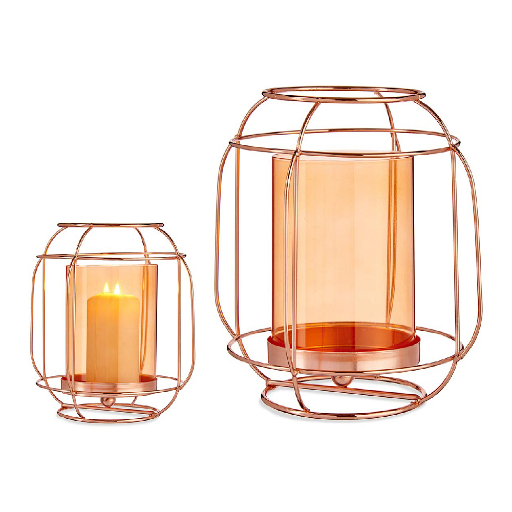 Ljusstakar Koppar Ambra Lámpa Metall Glas (19 x 20 x 19 cm)