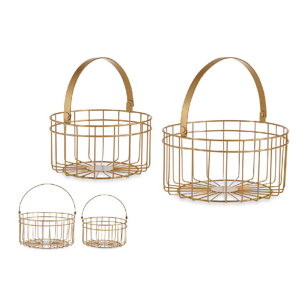 Multifunktionell korg Gift Decor JY19150G Guld Gyllene Metall 25 x 27 x 25 cm 2 Delar
