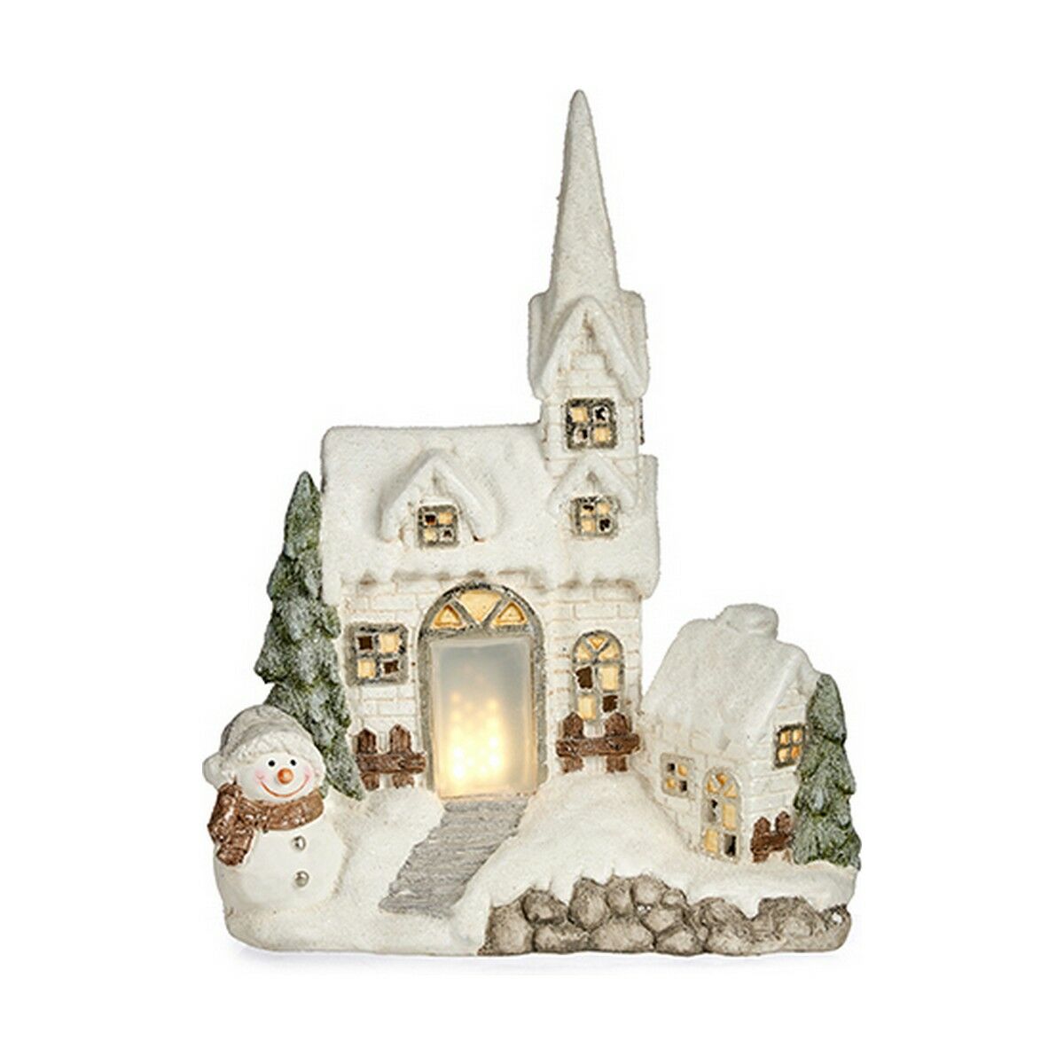 Prydnadsfigur Jul LED Ljus Hus 18 x 54 x 42 cm Vit Polyresin