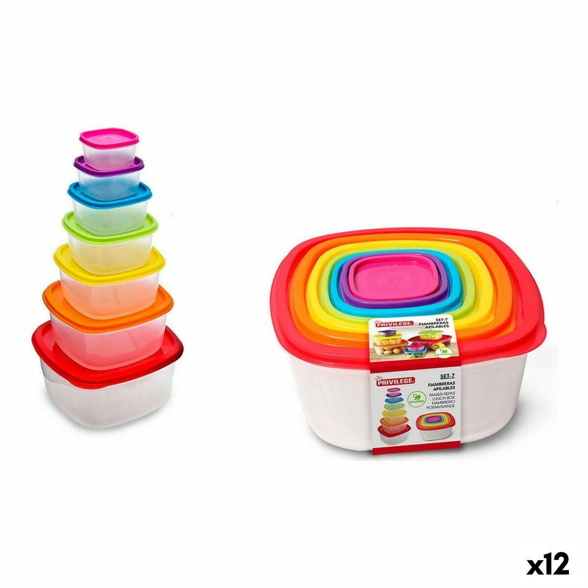 Lunchlådor, set Privilege Multicolour Stapelbara Fyrkantig 7 Delar (12 antal)