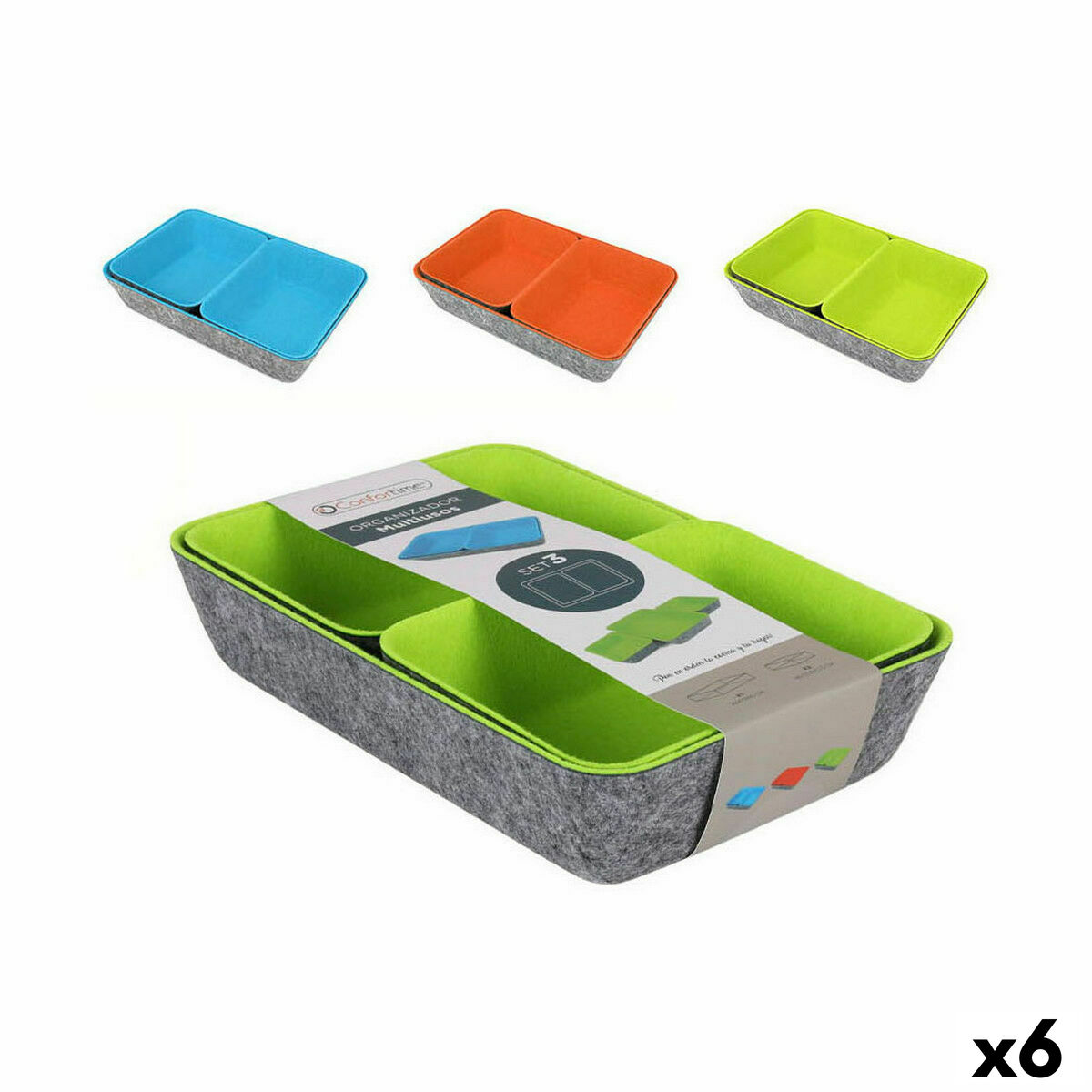 Korgset Confortime Filthatt Lådorganiserare (3 Delar) (6 antal)