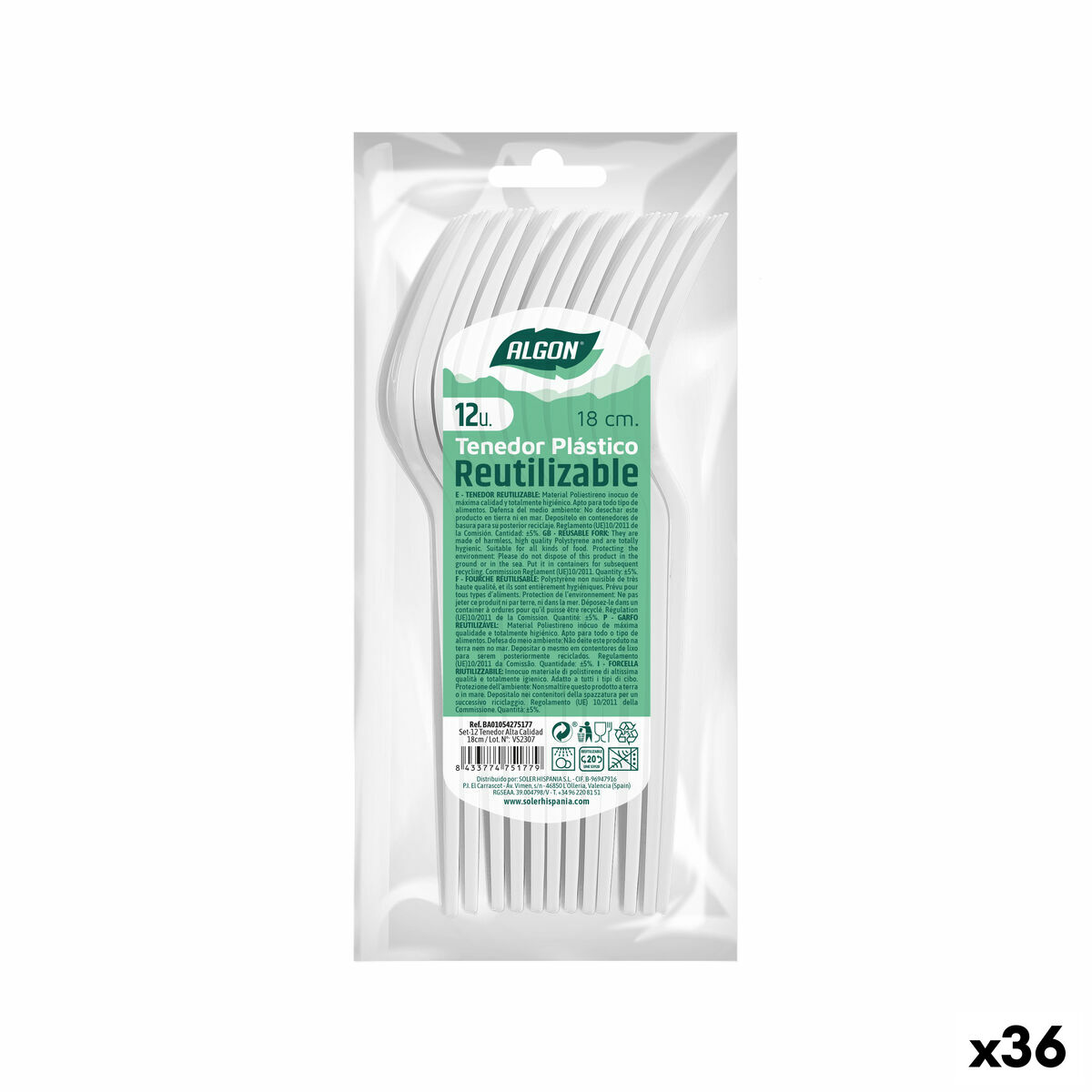 Gaffelset Algon Återanvändningsbar Vit 36 antal 18 cm