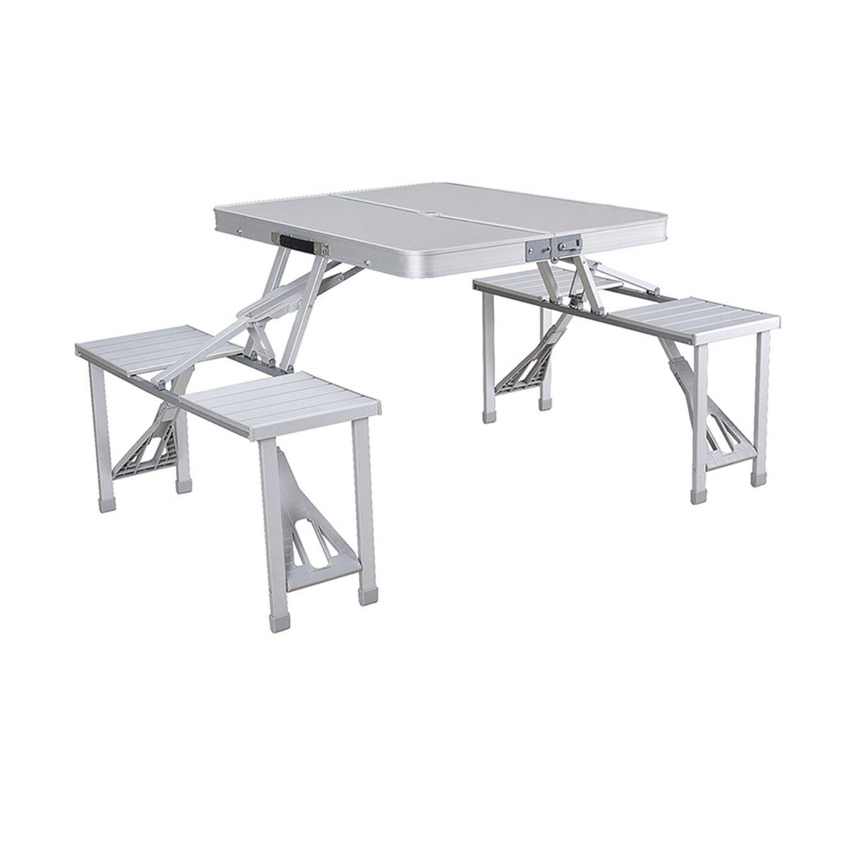 Marbueno bordssats med 4 stolar och parasollhål Aluminium Grå Camping och strand 136x85x67 cm 10439